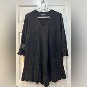 Gretty Zueger Black Embroidered Short Tunic Dress Whimsigoth Witchy Lacey Size M